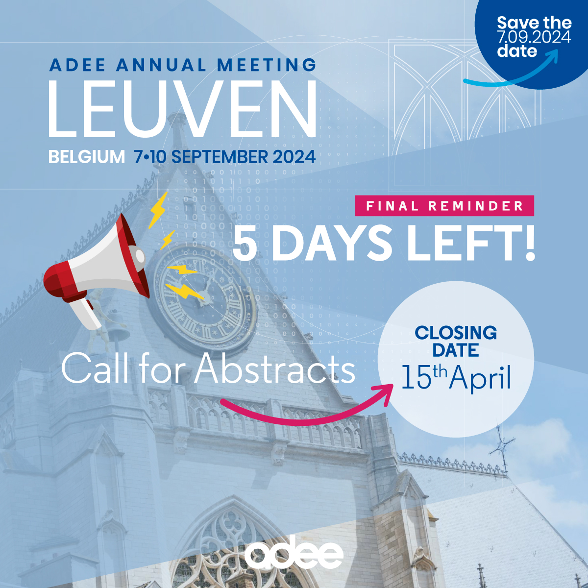 Final Reminder: ADEE Leuven Call For Abstracts Closes next Monday (15th April)! To find out more: adee.org/meetings/leuve… Online early bird and group discounted registration: adee.org/meetings/leuve… #Adee #Leuven2024 #AdeeAnnualMeeting #callforabstracts