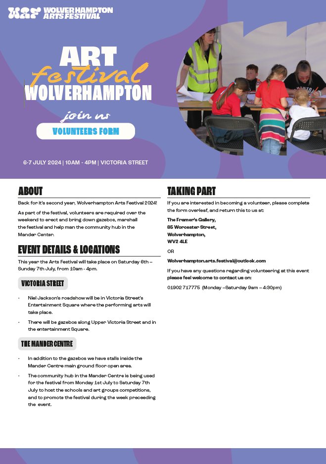 Volunteers required, you can contact direct or for more information contact us at Wolverhampton Volunteers @WtonVCA @SUITeam @CommunityOffer @ManderCentre @1018wcrfm @WolvesCouncil @wlvsoci @EnjoyWolvesCity