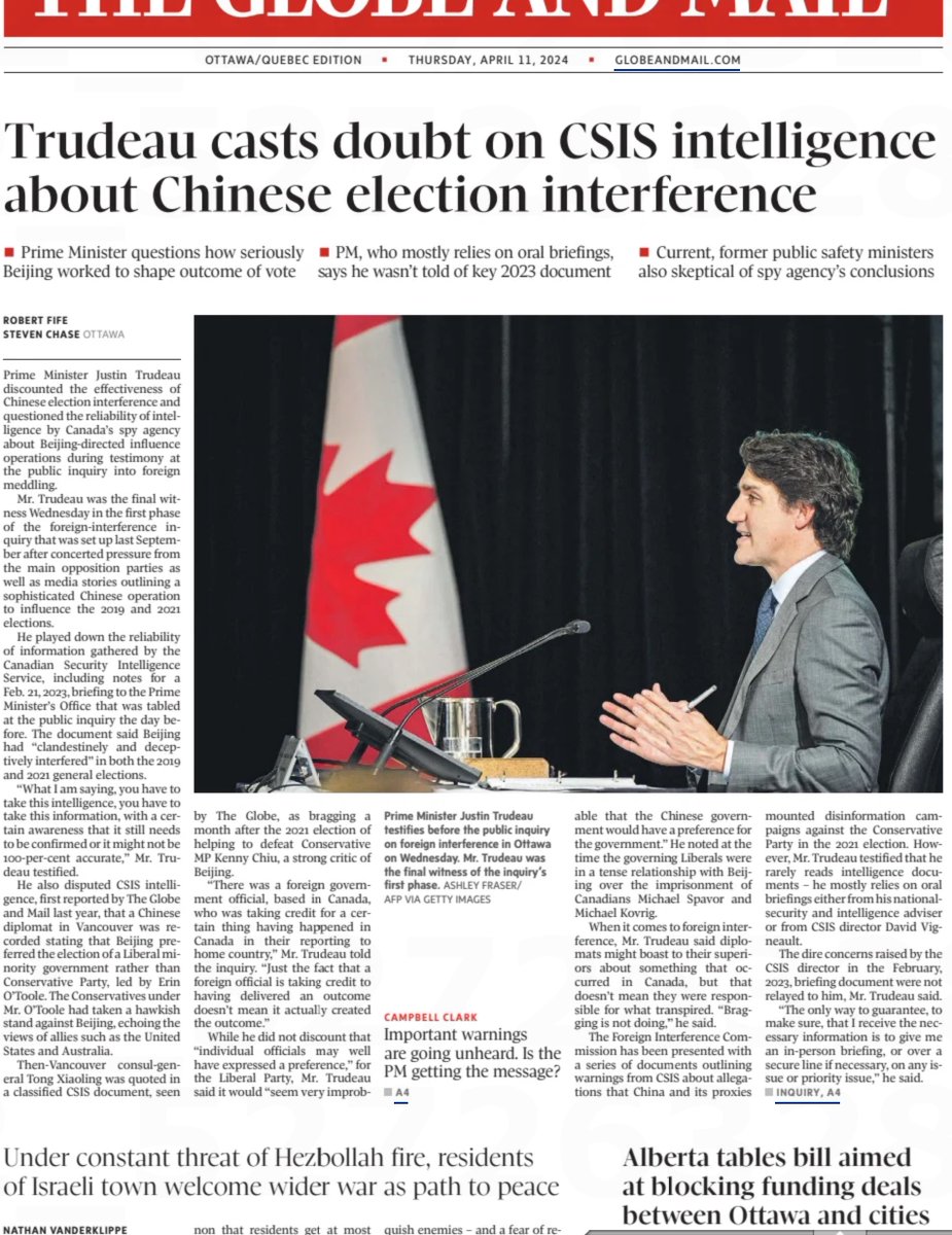 He played down the reliability of information gathered by the Canadian Security Intelligence Service, including notes for a Feb. 21, 2023, briefing to the Prime Minister’s Office that was tabled at the public inquiry the day before. The document said Beijing had “clandestinely…