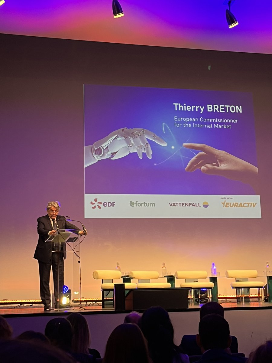 Fortum's tweet photo. In a keynote at the beginning of the second part of the event, Commissioner @ThierryBreton addressed the shift of thinking regarding nuclear in Europe and thanked the #NuclearEnergy industry for their commitment to decarbonising Europe. #Nuclear4future https://t.co/tTWbI4vuoO
