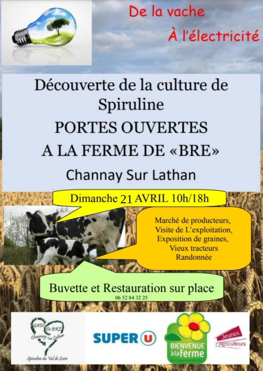 [#actu] Venez à notre rencontre le dimanche 21 avril lors des Portes Ouvertes de Bré Méthanisation à 📍Channay-sur-Lathan (37) !

Pour plus d'informations 👉🏻agrikomp.com/fr/actu-2024-0…

#energiesrenouvelables #transitionecologique #chaleur #spiruline #biogaz