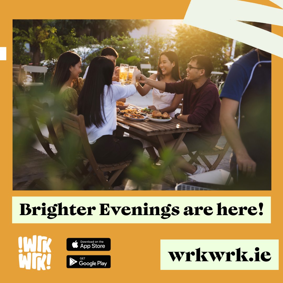 As the evenings get brighter, so do our spirits!  Who else is thrilled about having more time to spend with friends and loved ones?  With the sun setting later, it's the perfect opportunity to create unforgettable memories together. #wrkwrk #bar #barstaff #hiring #download #app
