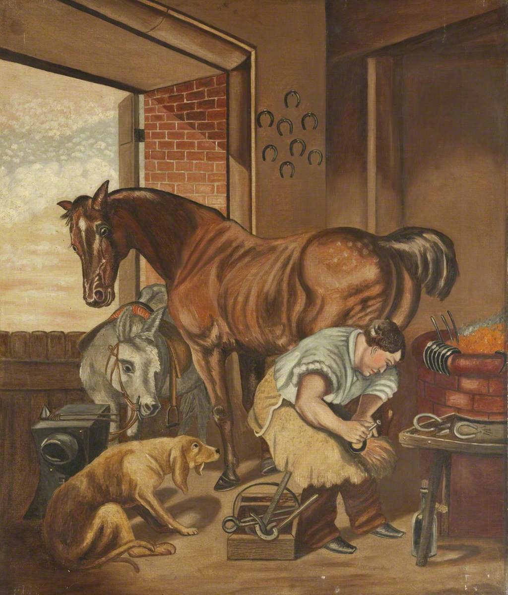 Today marks #NationalPetDay so we couldn’t resist marking the occasion by sharing this wonderful painting ‘Blacksmith at Work’ by Richard Holmes showing a blacksmith at work surrounded by animals. 🐶🐎 What pets do you have? 🐩 Let us know in the comments below 🐎