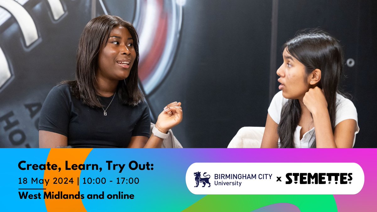 ♻️ Dive into our hackathon focusing on clean technology! 🍃Join us for a day filled with creativity, learning & fun! 💡🚀✨ 📆 18 May | ⏱ 10:00 - 17:00 📍In person & online Sign up ✅ stemettes.org/events/create-… #BirminghamHackxStemettes