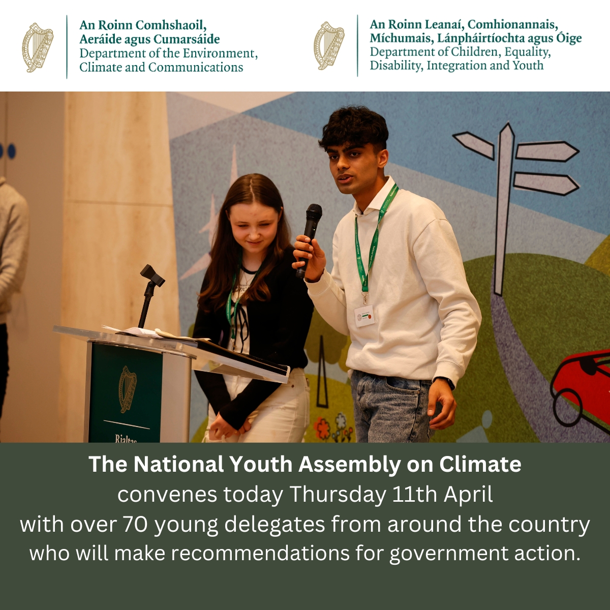 Minister @EamonRyan and Minister @rodericogorman have convened the National Youth Assembly on Climate 2024, to hear from young people about climate change. @Dept_ECC @ComhairleNaNog1 Press Release here: bit.ly/3Uey6Ts