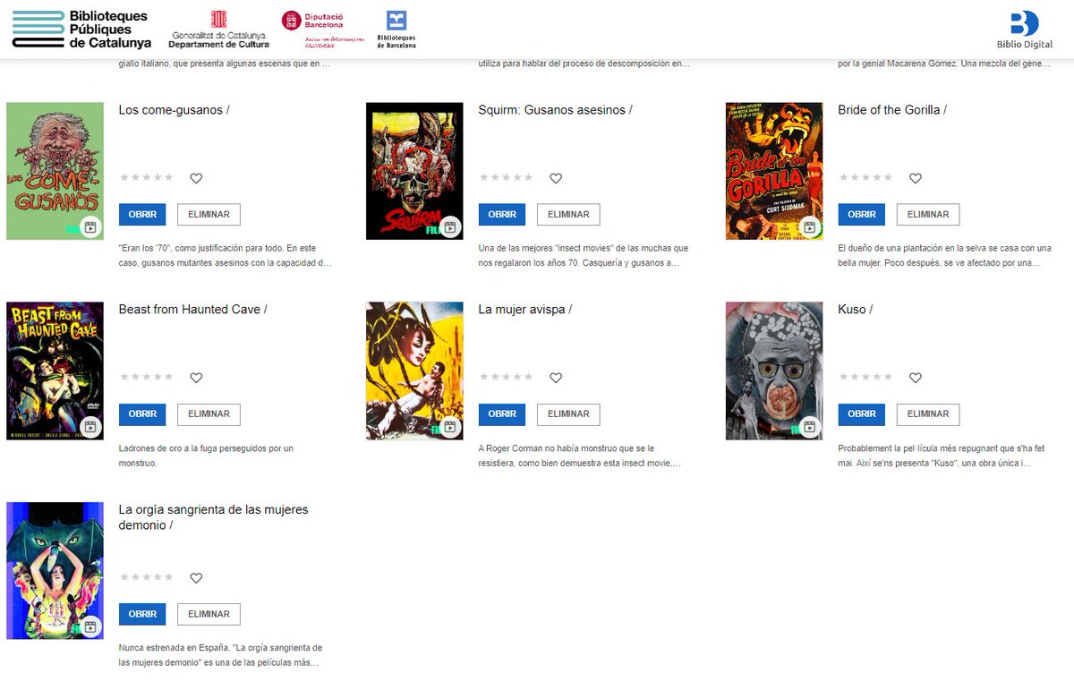 Us agraden les pel·lícules 🎦estranyes? Desagradables? Gore? Inclassificables? Poc conegudes? Potser trobeu alguna cosa del vostre gust a la següent llista. Us hi atreviu? Disponibles a @eFilmOnline. Podeu accedir-hi des de la #Bibliodigital. tuit.cat/NFMa6