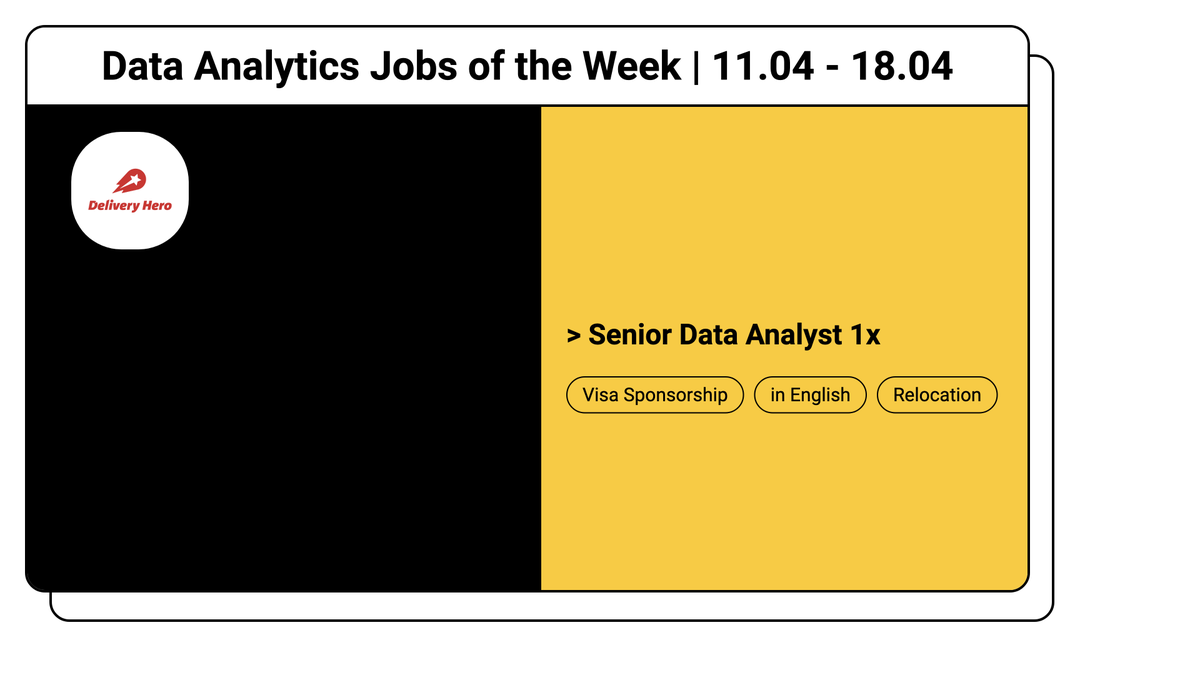 Hey all👋 This week we have a great hand picked Data Analyst positions in📍Germany (w/ visa sponsorship): - @deliveryherocom (food tech) Check and apply: datajob.io/search/data-an…