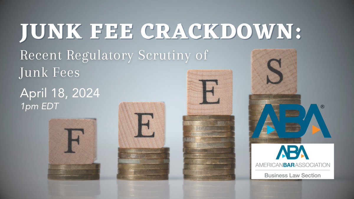 #WeeklyPresidentialSpotlight: Dive into the crackdown on junk fees in auto loans, mortgages, student lending & payday loans. Join @ABAEsq for @ABABusLaw's webinar April 18, 1 pm ET for expert insights on regulatory actions and market impacts. tinyurl.com/3885yzpt #ABA