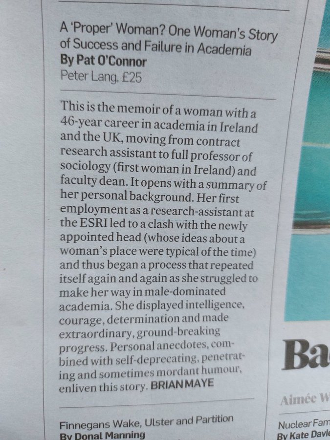 Great news! Professor Pat O'Connor's memoir has received another positive review in the @IrishTimes. We believe it's a truly exceptional book, and it's wonderful to see others agree @ProfPatOConnor