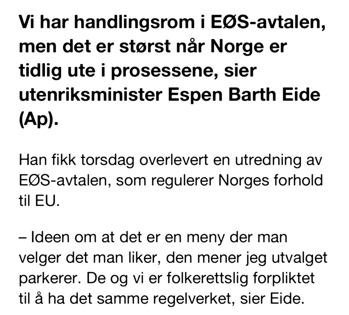 På den same dagen der utviklingsminister <a href="/AnneBeathe_/">Anne Beathe Tvinnereim</a> seier i #polkvart at det er uaktuelt å innføre 4. energimarknadspakke, seier hennar i kollega i Utanriksdepartementet dette.
