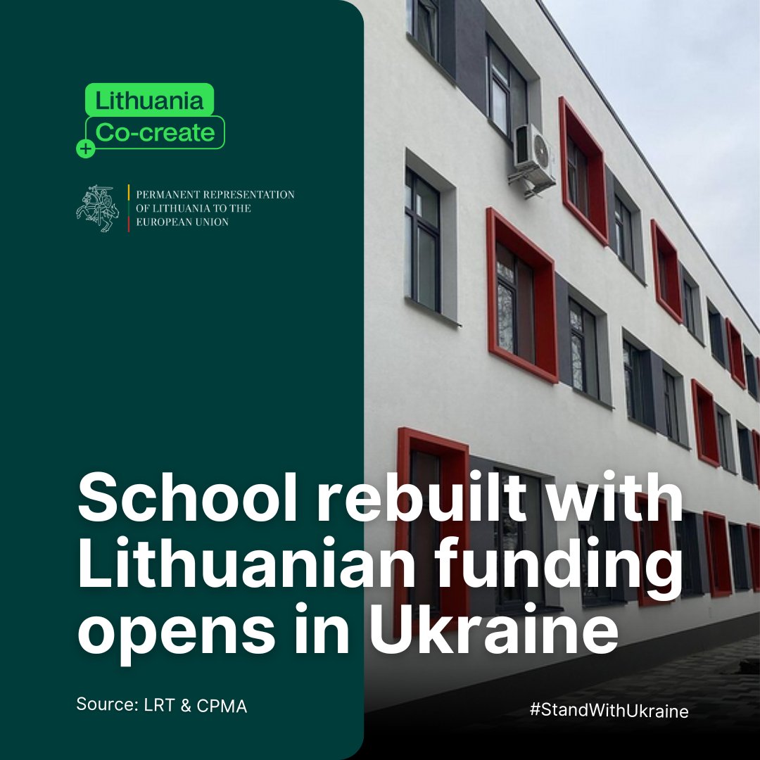 Very recently, a school rebuilt with #Lithuanian 🇱🇹 funding opened its doors in #Borodyanka, a war-torn town near Kyiv. The school is ready to welcome back 700 #Ukrainian 🇺🇦 students. 🧵