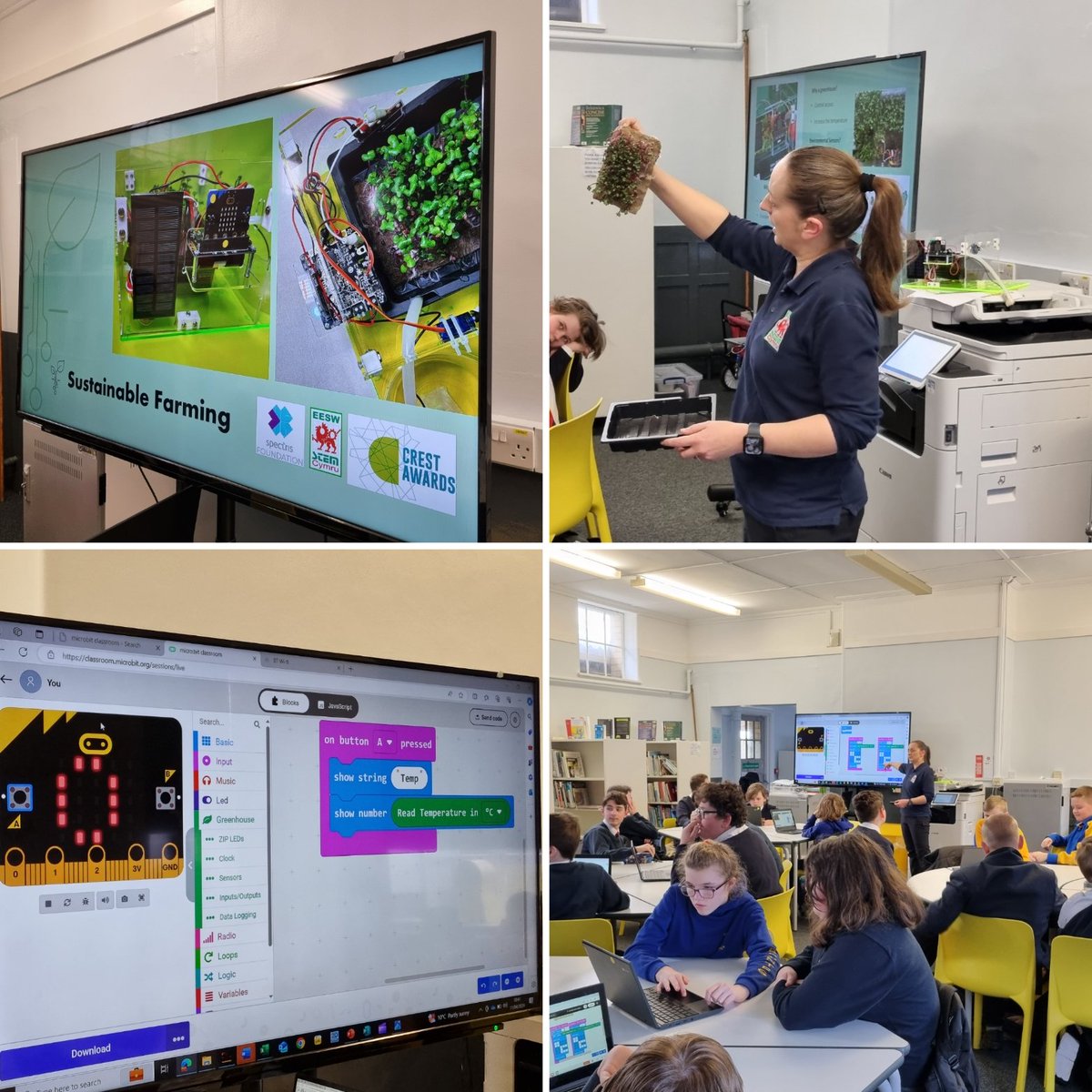 Our Year 7 & 8 Dyfodol classes are happy to welcome Elizabeth and Emma from @EESWSTEMCymru for a Coding Workshop all about #sustainablefarming