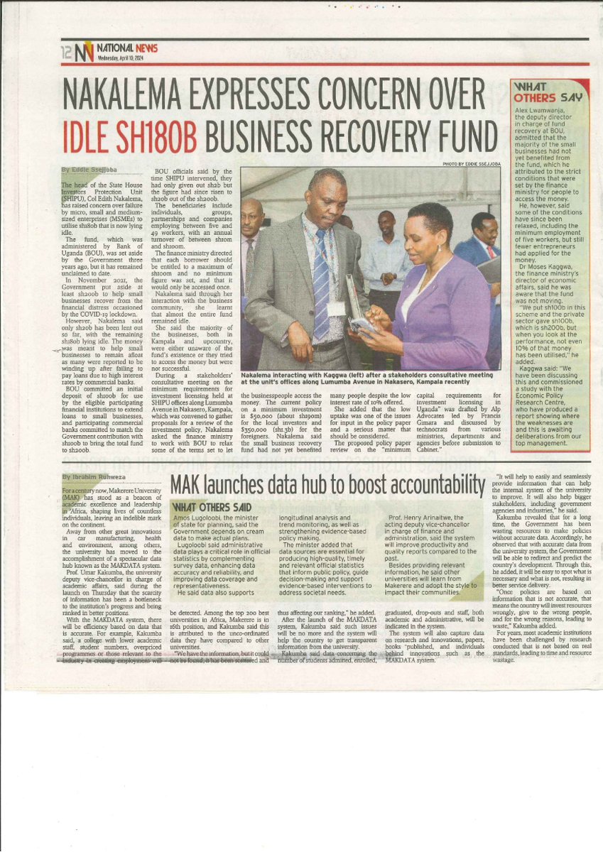 #AstroturfsUpdates Col. Edith Nakalema expresses concern over idle Sh. 180Bn business recovery fund, convenes a stakeholders' meeting to discuss investment policy changes, i.e. the minimum capital requirement which limits MSMEs to access the fund. @edthnaka #EmpoweringInvestors