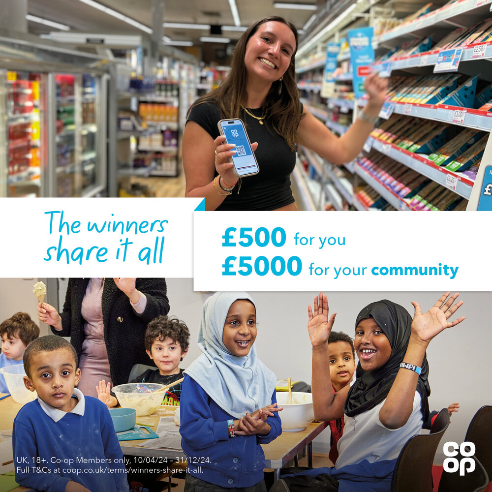 Every month 10 <a href="/coopuk/">Co-op</a> shoppers will win £500 - and their chosen local community cause will get £5,000! All you need to do to enter the prize draw and give us a chance to benefit is select <a href="/betterstoke/">BetterTogetherCommunitySupportGroup</a> via the Co-op website or app, spend £5 and swipe your membership card.