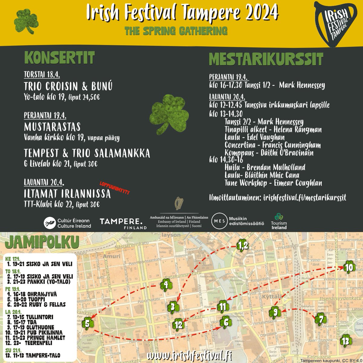 One week to go until #IrishFestivalTampere - the Spring Gathering 2024 kicks off! 🇮🇪 ☘️4 main concerts 🎶 ☘️9 master classes 🪈 ☘️13 sessions across the city 🎻 All the details: irishfestival.fi/en/