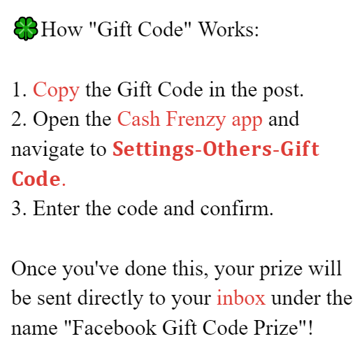 cash_frenzy's tweet photo. The Gift Code is ON!

Please check the picture below to learn how it works.

Due to iOS restrictions, this feature isn't available for players on iOS platforms. We've prepared a gift for iOS players! Collect now!🎁https://t.co/qLxfHBwpa3

Here comes the 1st Gift Code🔏
CFTWITTER1 https://t.co/P7n8Uzye8f