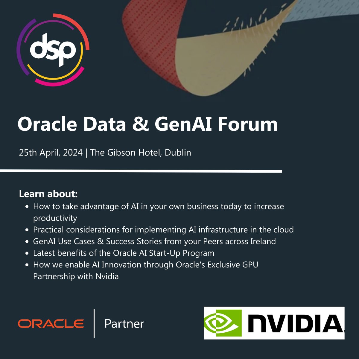 Join DSP and @Oracle at the GenAI Forum and explore AI use cases, interact with demos, and listen to expert-led talks on how to prepare your organisation to take advantage of the latest data and AI technologies. Register your interest today: bit.ly/3ITen50 #Oracle #AI