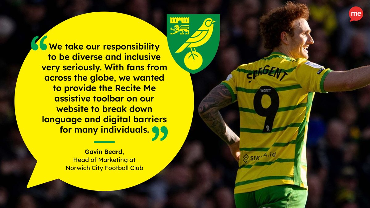 In 2023, the Recite Me toolbar was launched over 18,000 times on the @NorwichCityFC website 🚀 Implementing the toolbar in 2021, Norwich City FC wanted to provide support to its fans from all around the world 🌏 Read more 👇 eu1.hubs.ly/H08wBjY0 #InclusiveFootball