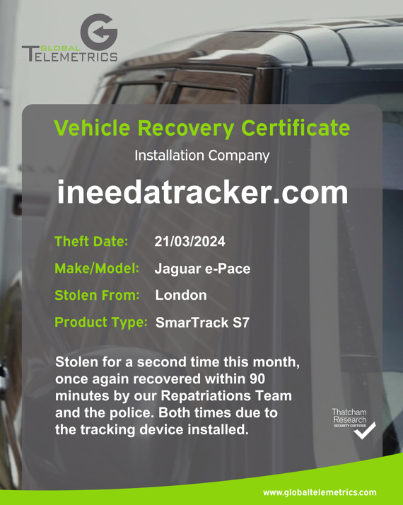 Congratulations go out to the @globaltele metrics team for successfully recovering two vehicles via the SmarTrack trackers that we installed