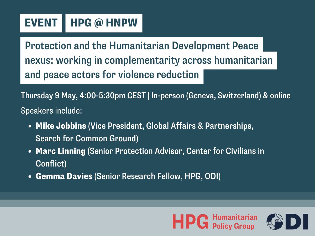 📅 We'll be at Humanitarian Networks and Partnerships Weeks exploring protection/violence reduction and the HDP nexus – join us in person or online for what is sure to be a lively discussion! Find out more and register your spot → buff.ly/4aM2E4f #HNPW
