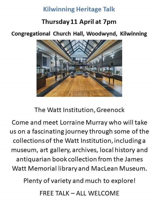 Our Archivist Lorraine Murray will be talking about the amazing collections at the Watt tonight in Kilwinning. It's a free event and all are welcome at what will be a fascinating evening.