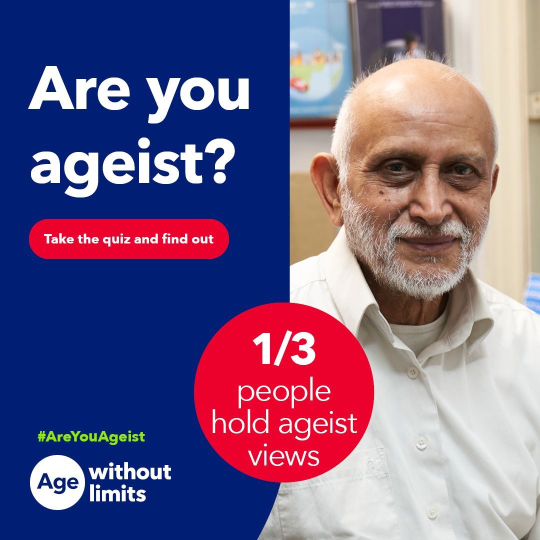 1/3 people hold ageist views. Are you one of them? Take the quiz on our @AgeWithoutLimit site today and find out if you hold ageist views! agewithoutlimits.org/challenge