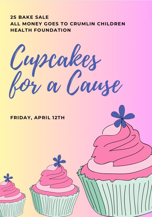 Tomorrow 2S have organised a bake sale in aid of Children’s Health Foundation! Looking forward to enjoying some ‘cupcakes for a cause’ 🧁