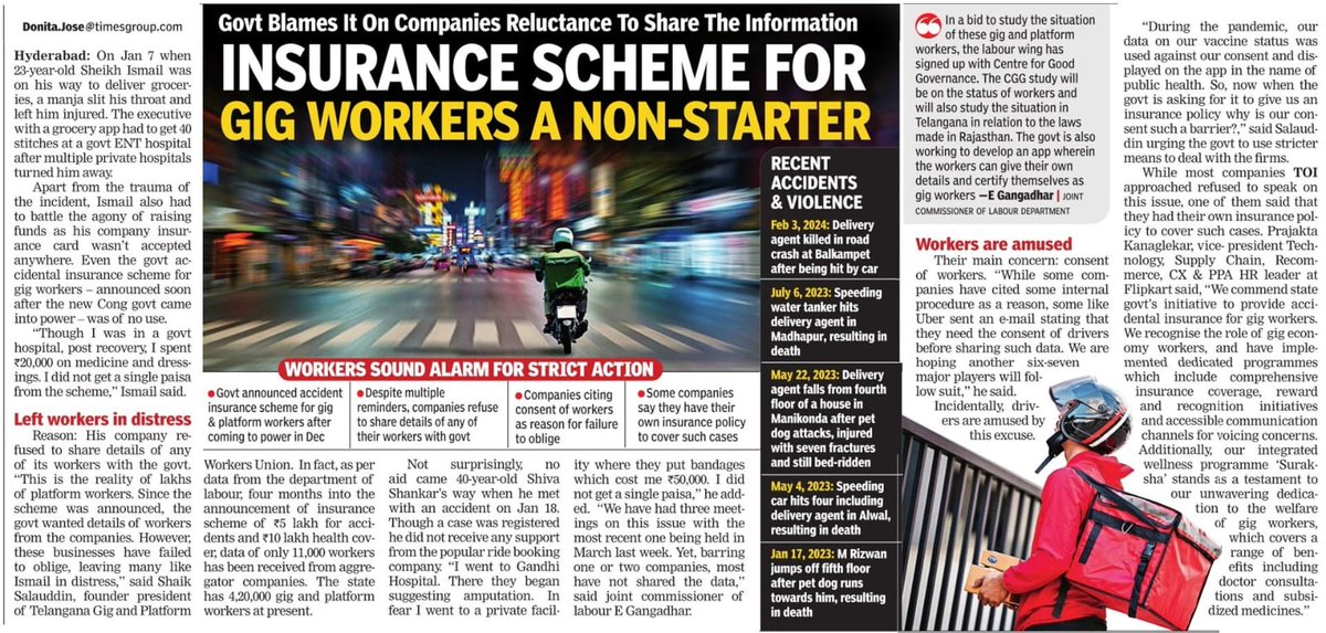 Insurance scheme for gig workers a non-starter | Hyderabad News - @timesofindia timesofindia.indiatimes.com/city/hyderabad…