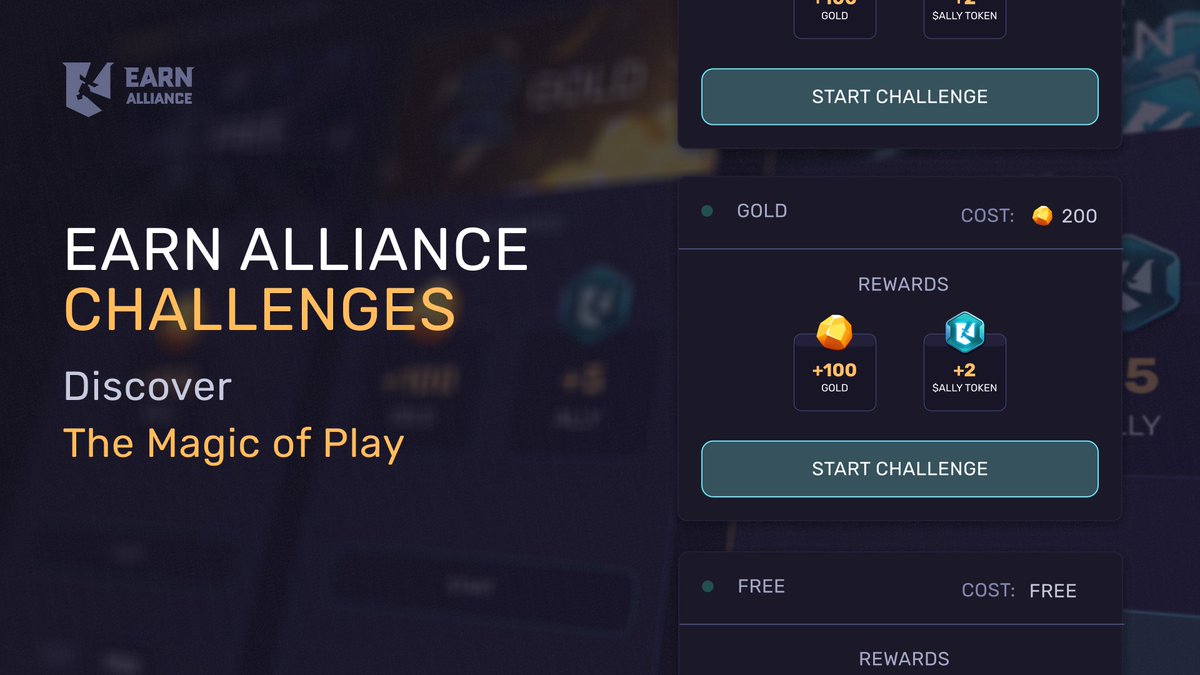 Dive into the world of gaming magic with Earn Alliance! Enhance your gaming journey by joining challenges for free, with gold, or tokens. Embark on daily quests to level up your gaming power! 🎮✨ #EarnAlliance #challenge