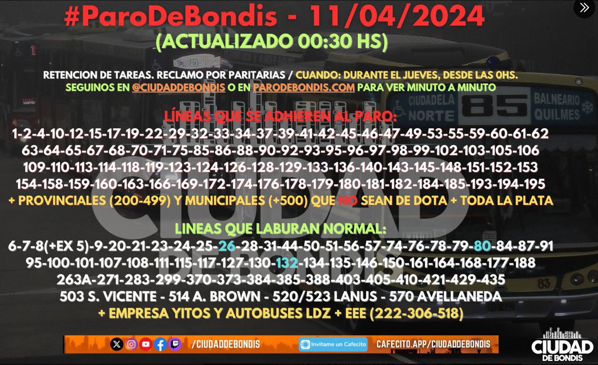 Buenos Dias.

Mal que les pese a los roñosos que hacen el #ParoDeColectivos jodiendo a la gente,yo voy a trabajar igual, mitad en subte y mitad caminado.

🍆Que se metan su paro en el orto🍆

Seguime y te sigo 🦁🦆😾🦍

Adjunto que colectivos andan por si les sirve

VLLC 🦁🦆😾🦍