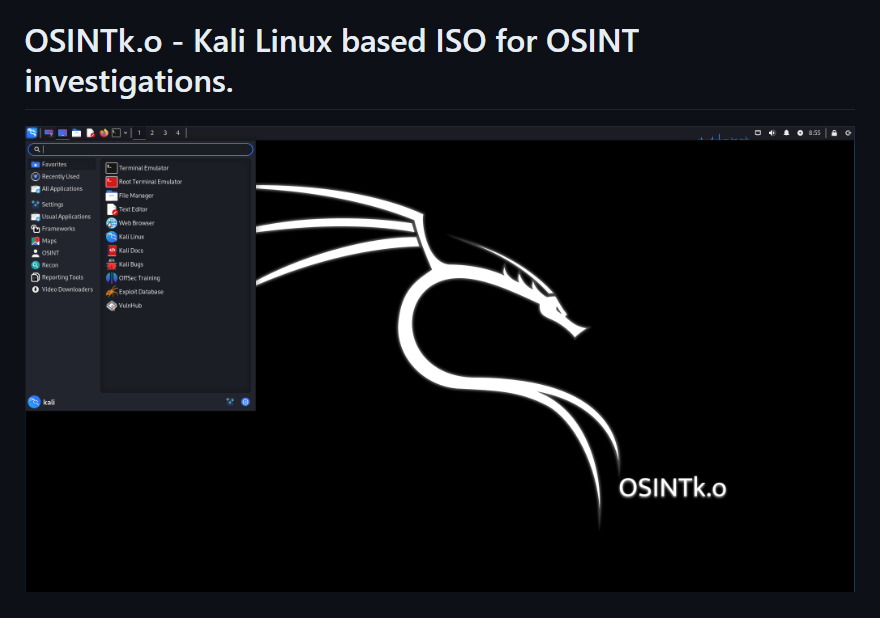 DailyDarkWeb's tweet photo. OSINTk.o

OSINTk.o is a customized Kali Linux-based ISO image with pre-installed packages and scripts. The idea behind this project is to combine a portion of Kali Linux tools and some #OSINT scripts that are freely available on GitHub.

https://t.co/anjVJ5NyXX

#cybersecurity https://t.co/uS106ivIiJ