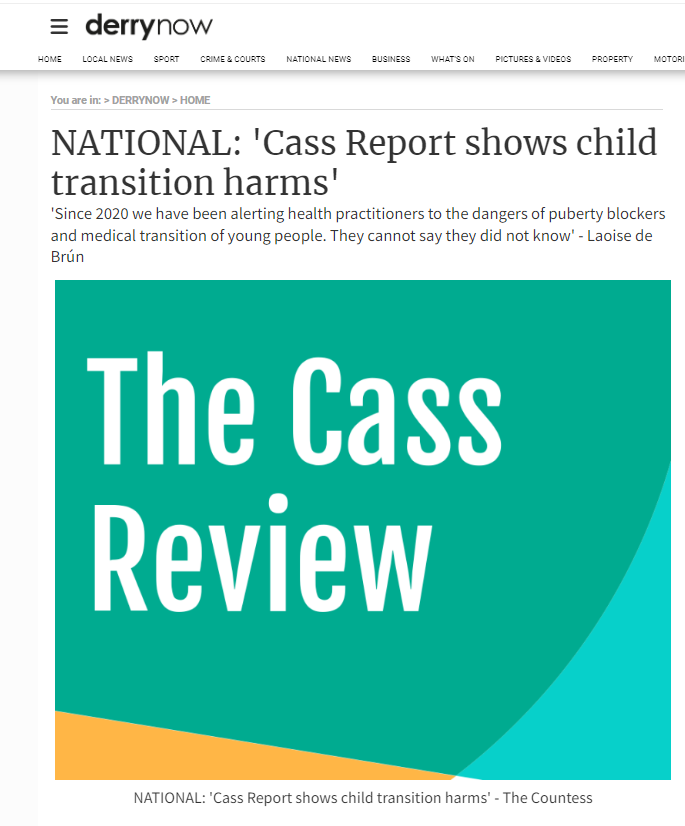 A spokesperson for The Countess  - a non-profit, volunteer-led organisation formed to promote the rights and interests of women and children in Ireland - said the Cass Report “vindicated” its position and its publication was “a watershed moment”. #CassReview Laoise de Brún BL,…