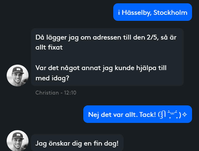 thechrizzler's tweet photo. ÄLSKAR när man kan lösa flyttgrejer via chatt https://t.co/Um0MfJHdUQ