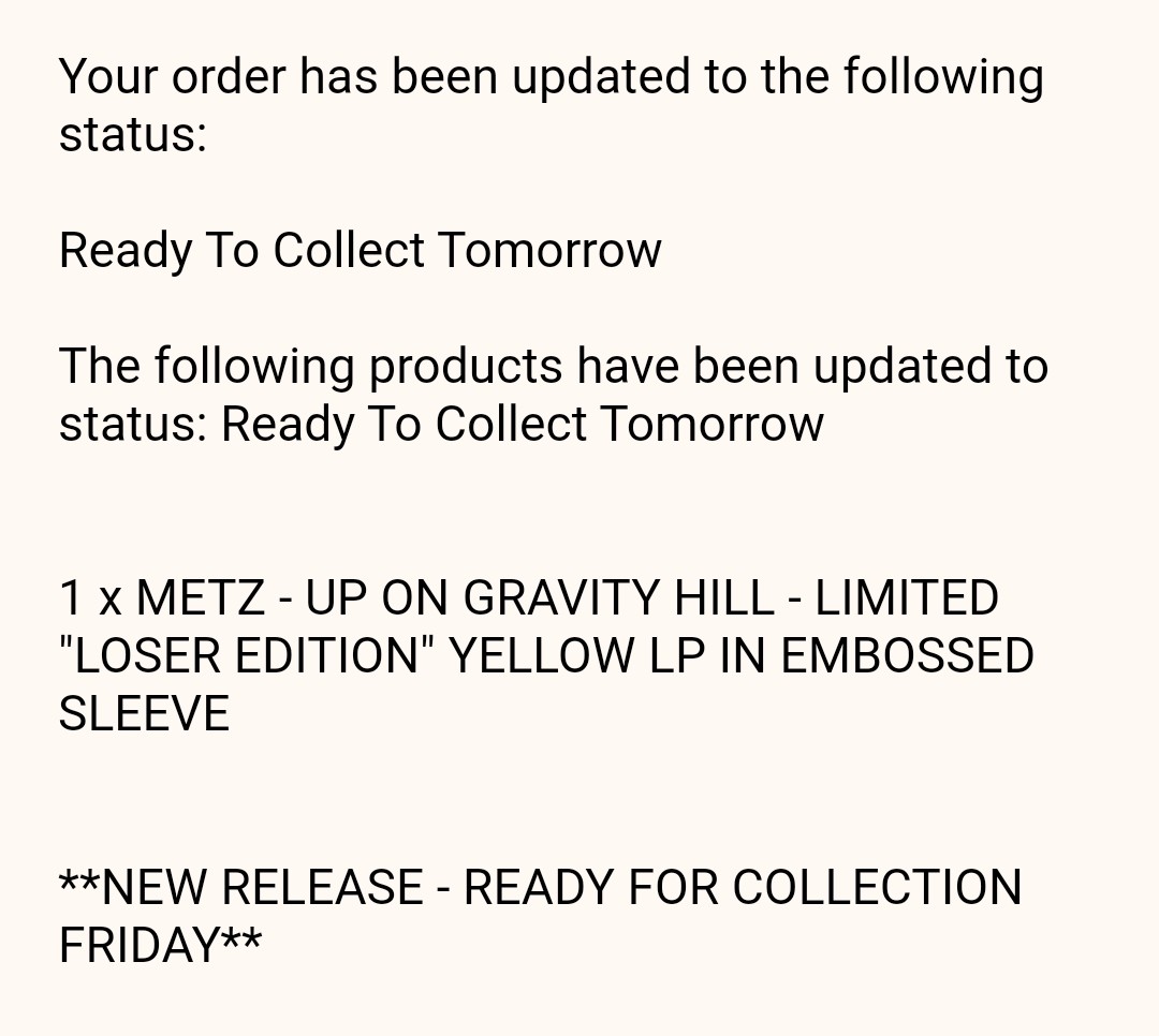 One email I was very excited to receive. The album release of 2024 I'm most looking forward to.  Obviously, I ordered my copy from the awesome @residentmusic @METZtheband #NewMusicFriday