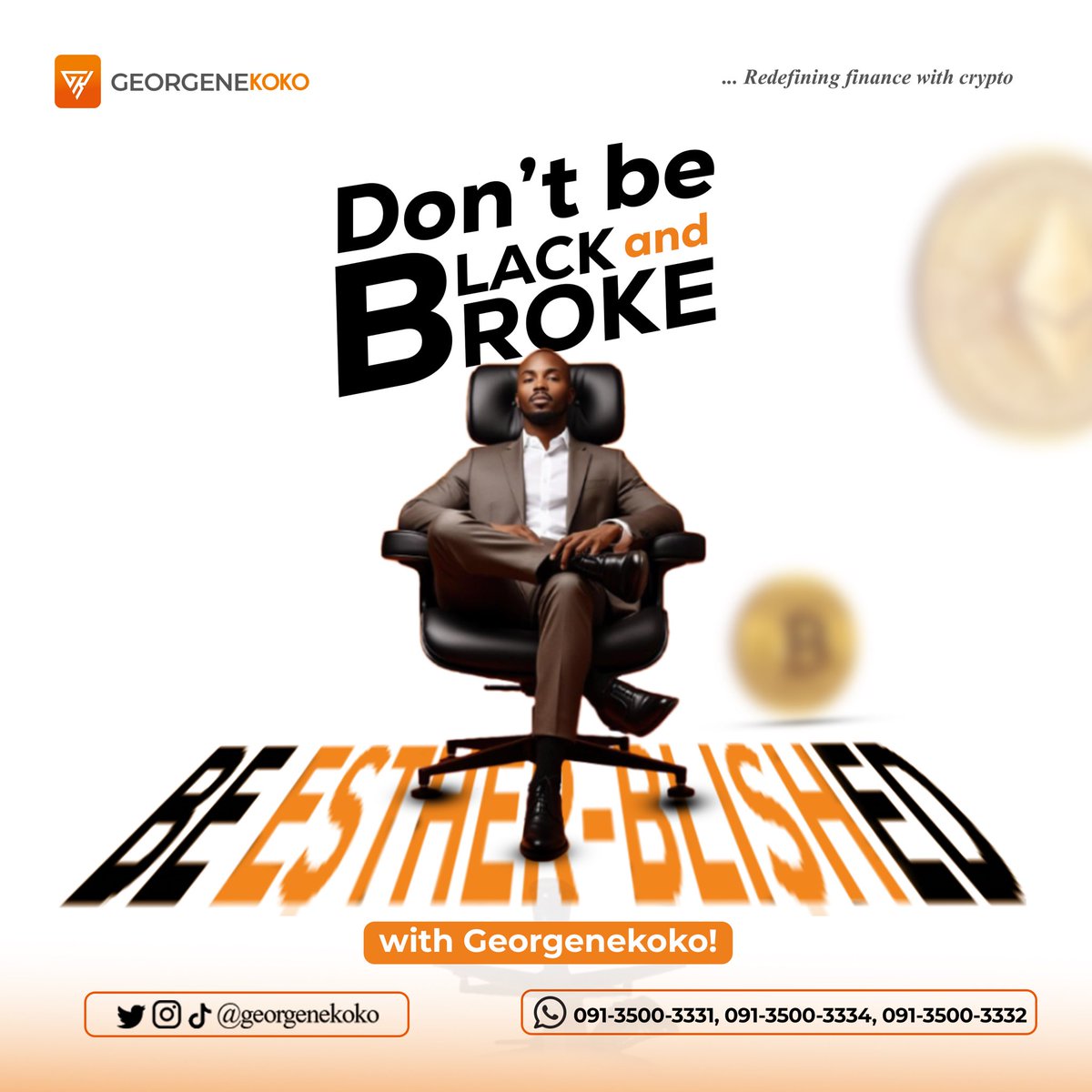 Don't be black and broke, be Esther-blished with Georgenekoko. Begin your journey to financial stability when you trade your crypto assets with us. Send us a DM now. #BTC #BTCHalving #cryptovendor #tradewithgeorgenekoko