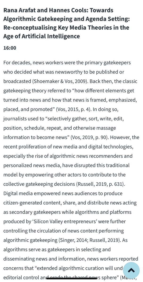 1st day of @ECREA_eu conference in @sheffjournalism :Looking forward to presenting my co-authored paper with @CoolsHannes at 3:30 (panel 11). We examine how AI & algorithms are reshaping our understanding of classic media theories offering a new conceptual model! @cityjournalism