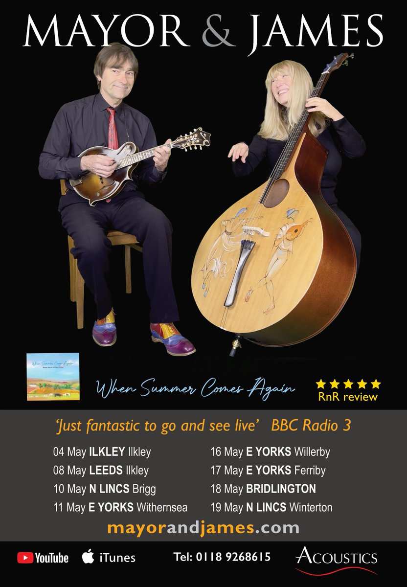 May tour dates for Simon Mayor @simonmandolin and me. See venue details at mayorandjames.com