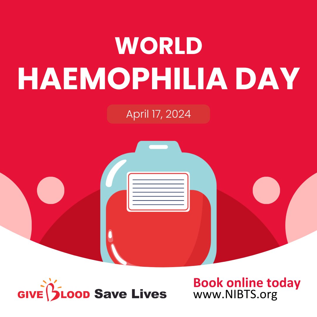 It's #WorldHaemophiliaDay. Do you know, your donated blood can help people living with haemophilia? Every donation saves or improves the lives of 3 people right here in NI. Book your place to give blood now: bit.ly/GiveBloodNI 🩸❤️ #giveblood #blooddonation #haemophilia