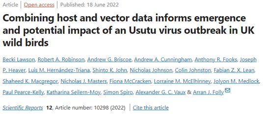 @_BTO @_KatePlummer @wildlife_health @ZSLScience @Natures_Voice @froglifers @garden_health @RSPBScience @NaturalEngland @BTO_GBW @BBS_birds 19/25 #BOU2024 #Sesh6 What happened for #Blackbirds in London in 2020? The 1st UK detection of #UsutuVirus - a mosquito-borne virus 1st detected in Africa & has since spread to Europe, likely due to climate change, which Blackbirds are vulnerable to. buff.ly/3QCfZmq