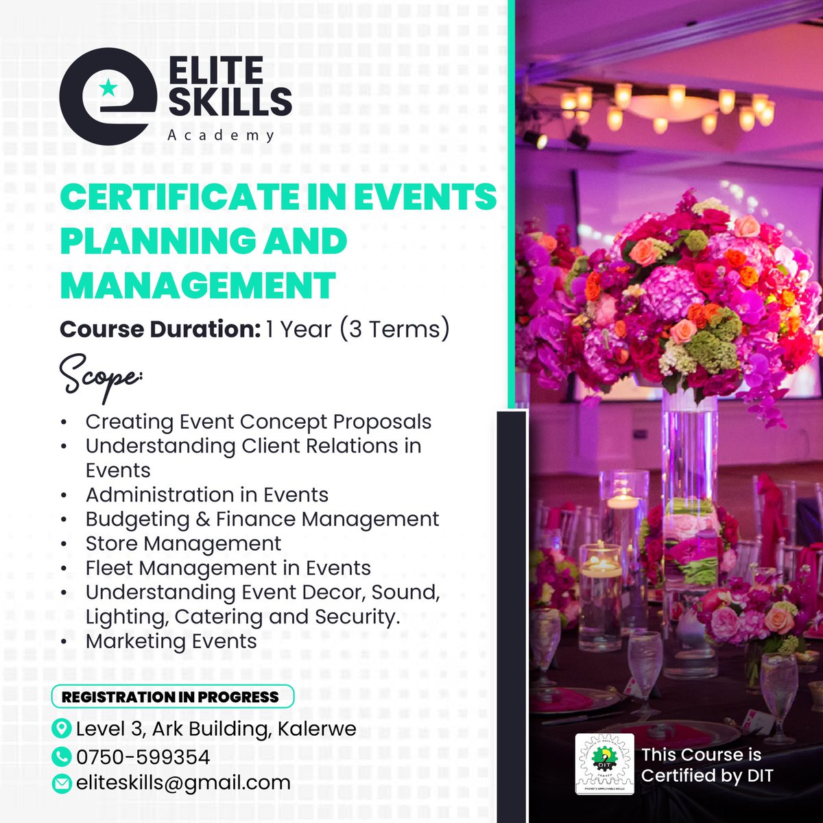 Turn your passion into a profession and create unforgettable experiences. Call or WhatsApp 0750-599-354 #eventsmanagement