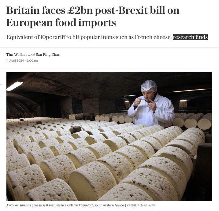 "Research finds", we read👇in <a href="/Telegraph/">The Telegraph</a> 🤡, that fresh food from Europe will be much more expensive as UK finally starts Brexit checks

"Research" ... and anyone with a single neuron in their brain who figured that one out 8 yrs ago and has been warning about it ever since 🤡🤡
