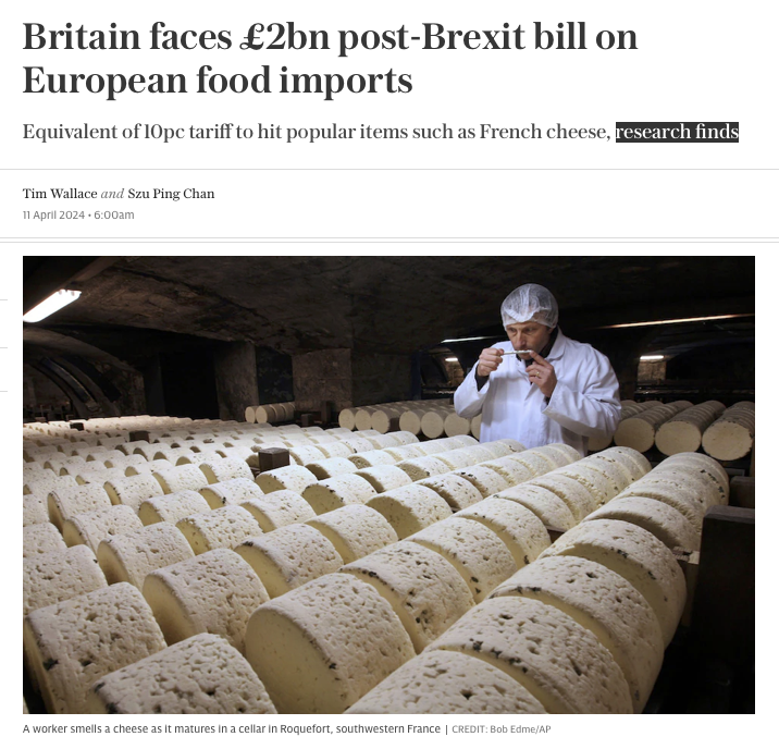 'Research finds', we read👇in @Telegraph 🤡, that fresh food from Europe will be much more expensive as UK finally starts Brexit checks 'Research' ... and anyone with a single neuron in their brain who figured that one out 8 yrs ago and has been warning about it ever since 🤡🤡