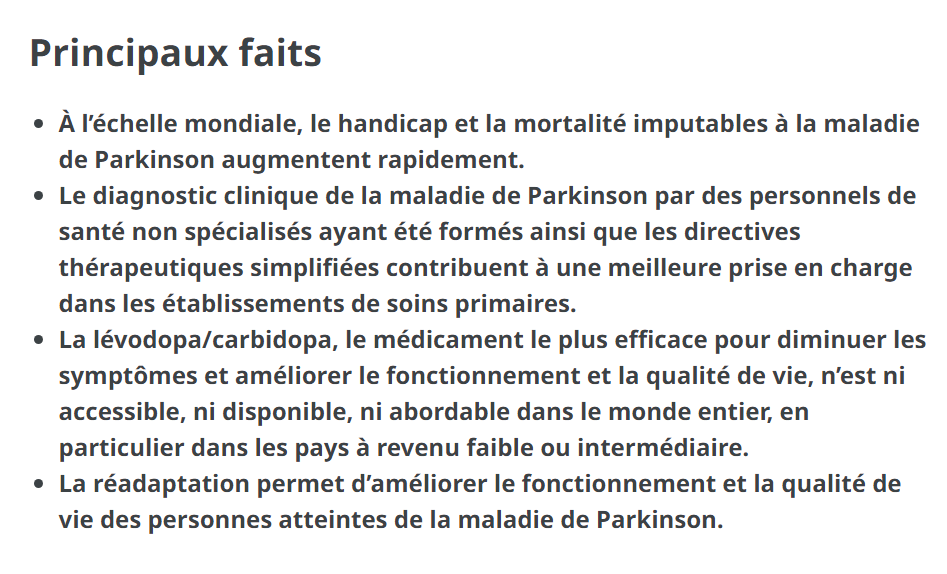 C'est la #JournéeMondialeParkinsons! C'est une maladie cérébrale 🧠 présentant des symptômes tels que: 🔹Tremblements 🔹Lenteur des mouvements 🔹Difficultés à marcher Les médicaments, la réadaptation & la chirurgie peuvent aider à gérer cette maladie⬇️ who.int/fr/news-room/f…