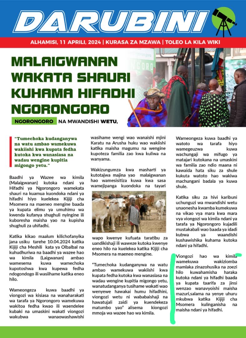 Fake news from the gange that has been used to justify forcefully eviction and illegal/corruptive relocation of Ngorongoro residents/Maasai. No meeting that has been held by Tradational elders/leaders from Ngorongoro and this will never happen @MariaSTsehai @UNESCO