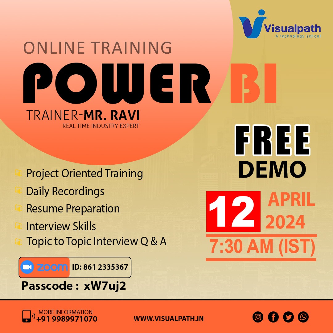 VisualpathPro's tweet image. Zoom Meeting Id: 861 2335367
Passcode : xW7uj2
Attend Online #Freedemo On #PowerBI
Demo on: 12th April, 2024 @ 7:30 AM (IST)
Call on: +919989971070
WhatsApp: bit.ly/47eayBz
Visit: visualpath.in/powerbi-traini…
#PowerPlatform #Microsoft #tableau #software #learning #ITSkills