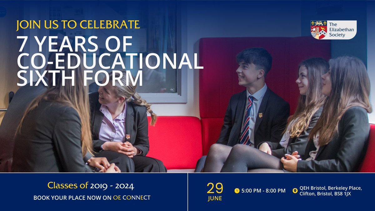 Join us to celebrate 7 years of co-educational Sixth Form ✨ Classes of 2019 - 2024 📅 We would like to welcome you back for our exciting recent leavers reunion! For more information, and to purchase your tickets, please click the link 🔗 ow.ly/UqwM50RcWPi @QEHalumni