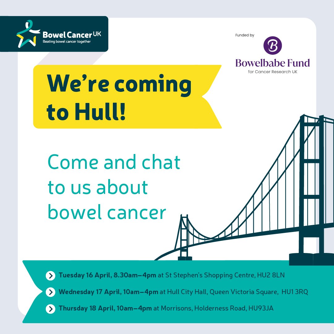 #OneThing we want to share is where our roadshow is heading to next...Hull! This is your opportunity to ask questions, learn more about #BowelCancer and help us raise awareness. Find out more: bit.ly/3Vs5JlA @CityHallHull @BowelBabeF #BowelCancerAwarenessMonth