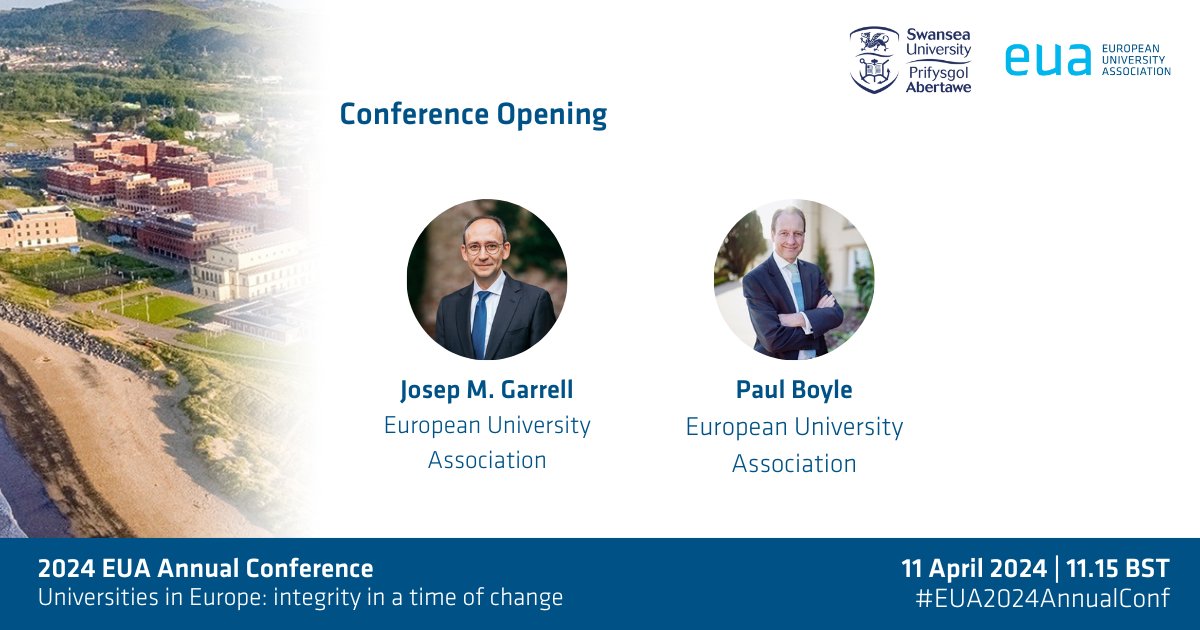 Official opening of the 2024 EUA Annual Conference by EUA President @JosepMGarrell and @SwanseaUni Vice-Chancellor & EUA Vice-President, Paul Boyle #EUA2024AnnualConf
