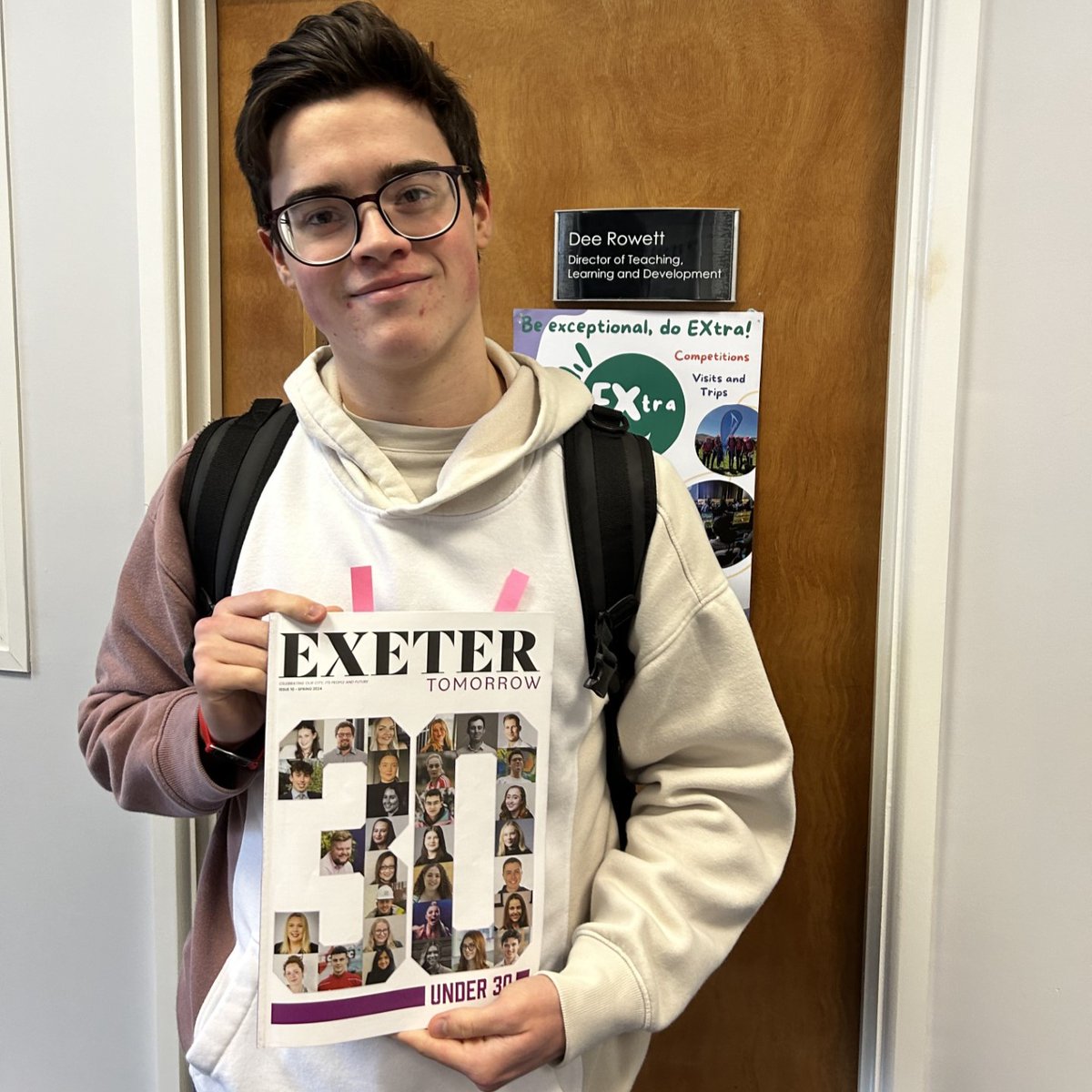 T Level student named in @ExeterToday's 30 Under 30! Max studies a Digital Production, Design and Development T Level. He has a work placement with @tweetinexeter and has been involved in their new parklets, principally in the tables' engraved chess boards. #ExeCollProud