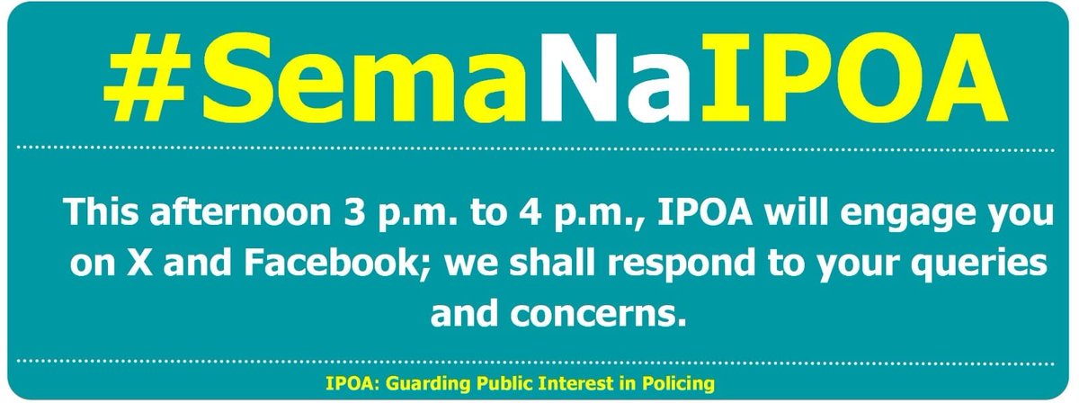 This afternoon on #SemaNaIPOA. #PoliceAccountability #GuardingPublicInterestInPolicing ^EM
